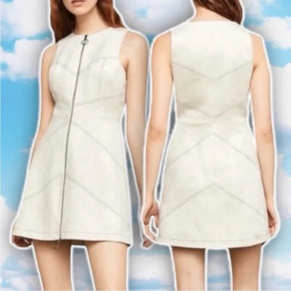 BCBGMAXAZRIA Alaina Faux Suede A-Line Zip Up Dress Mod Date Night Retro 60s - Picture 3 of 14